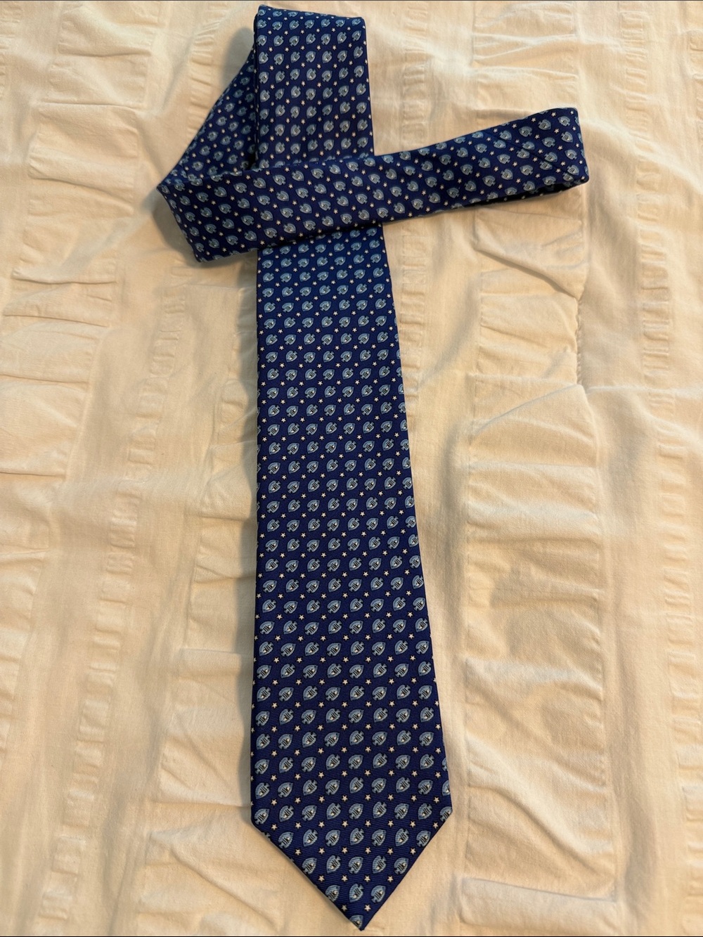 Classic Navy Silk Patterned Men's Tie - Blue
